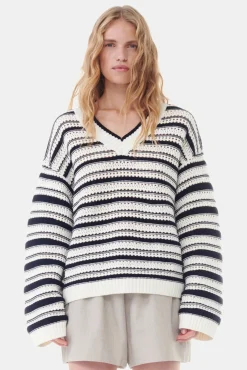 GANNI Strikkeplagg<Striped V-neck-genser Multicolour