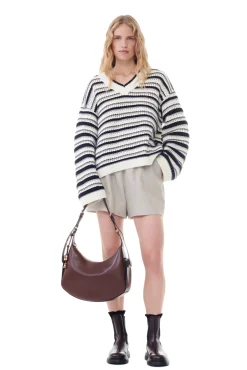 GANNI Strikkeplagg<Striped V-neck-genser Multicolour