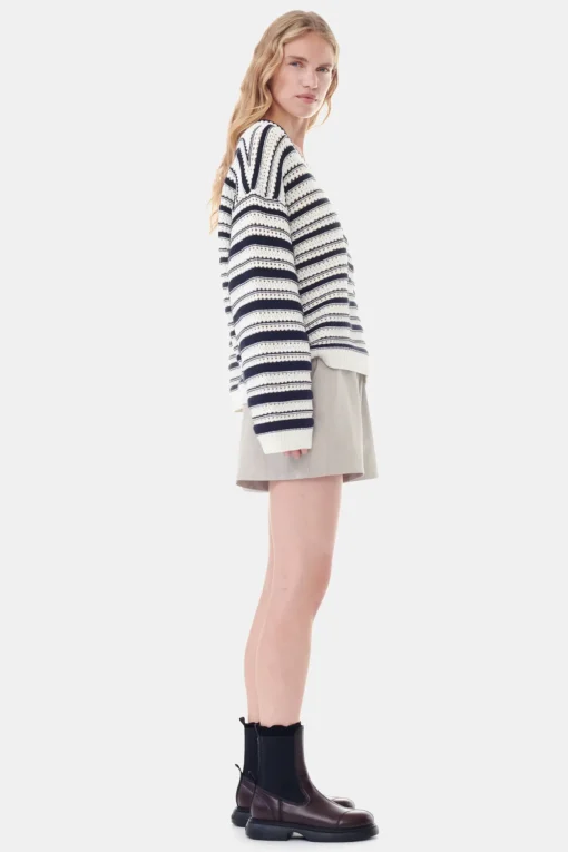 GANNI Strikkeplagg<Striped V-neck-genser Multicolour