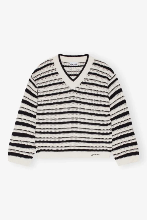 GANNI Strikkeplagg<Striped V-neck-genser Multicolour