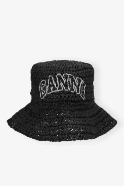 GANNI Hatter<Summer Straw-hatt Black