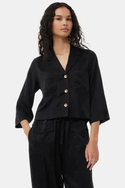 GANNI Ganni Exclusives | Sett<Washed Satin Crop Shirt Black