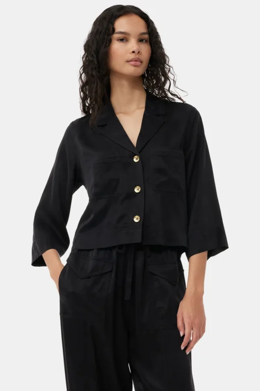 GANNI Ganni Exclusives | Sett<Washed Satin Crop Shirt Black