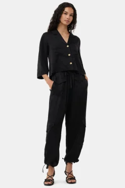 GANNI Ganni Exclusives | Sett<Washed Satin Crop Shirt Black
