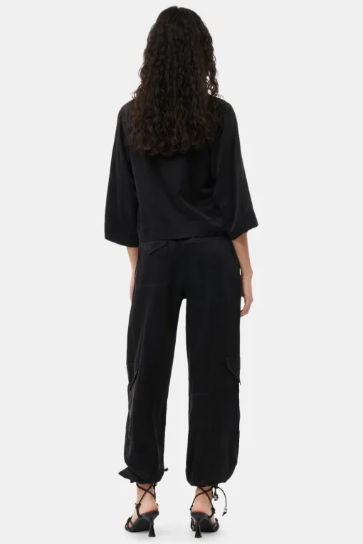 GANNI Ganni Exclusives | Sett<Washed Satin Crop Shirt Black