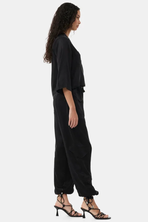 GANNI Ganni Exclusives | Sett<Washed Satin Crop Shirt Black