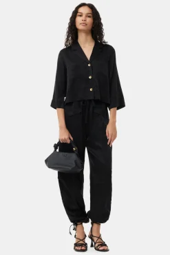 GANNI Ganni Exclusives | Sett<Washed Satin Crop Shirt Black