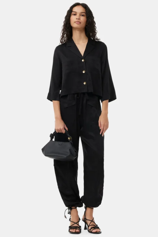 GANNI Ganni Exclusives | Sett<Washed Satin Crop Shirt Black