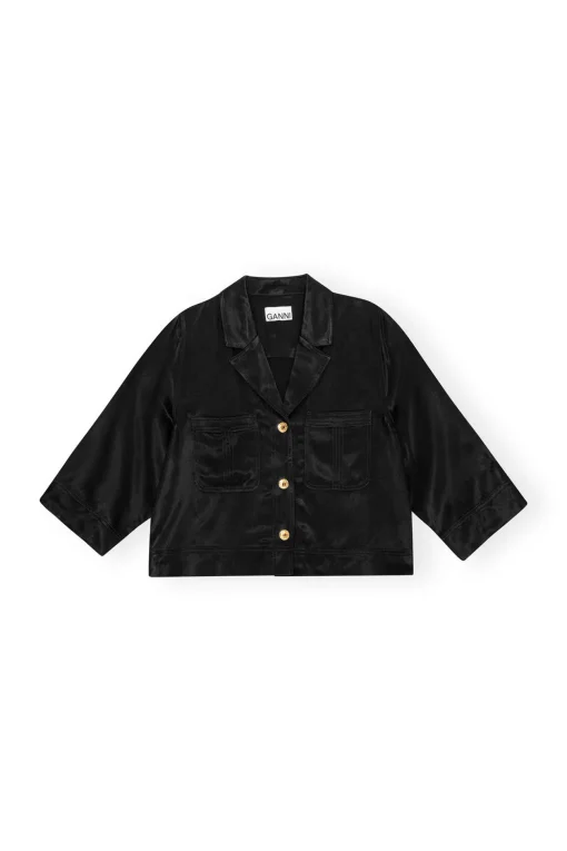 GANNI Ganni Exclusives | Sett<Washed Satin Crop Shirt Black