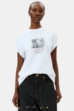 GANNI Plus Size Klær | T-skjorter<White Basic Jersey Kittens Relaxed-T-skjorte BrightWhite