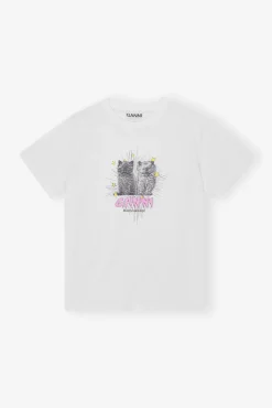 GANNI Plus Size Klær | T-skjorter<White Basic Jersey Kittens Relaxed-T-skjorte BrightWhite