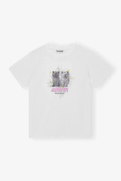 GANNI Plus Size Klær | T-skjorter<White Basic Jersey Kittens Relaxed-T-skjorte BrightWhite