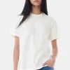 GANNI T-skjorter | Topper<White Basic Jersey Rhinestone Relaxed-T-skjorte Egret