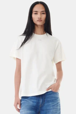 GANNI T-skjorter | Topper<White Basic Jersey Rhinestone Relaxed-T-skjorte Egret