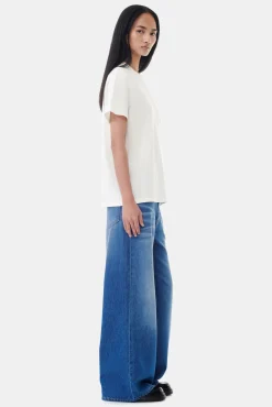 GANNI T-skjorter | Topper<White Basic Jersey Rhinestone Relaxed-T-skjorte Egret