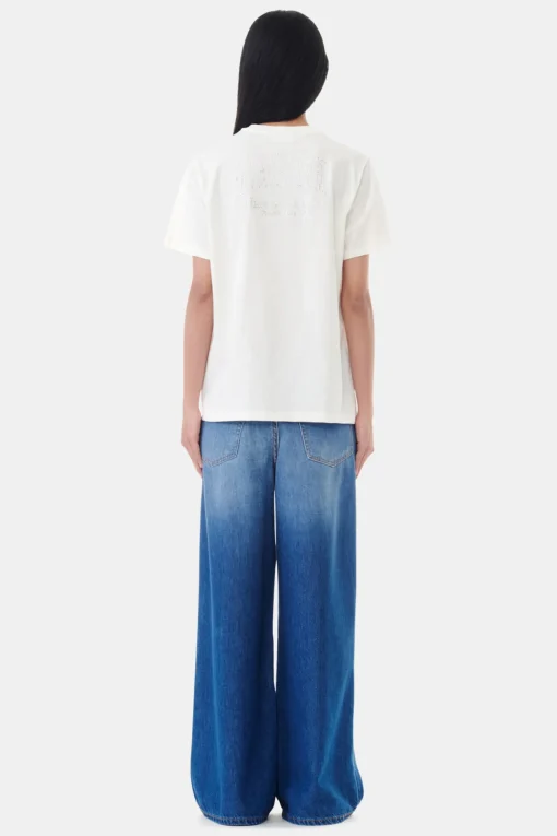 GANNI T-skjorter | Topper<White Basic Jersey Rhinestone Relaxed-T-skjorte Egret