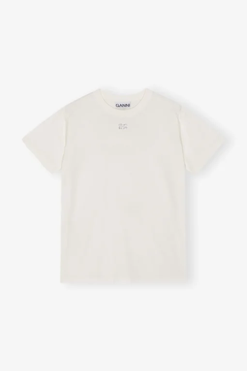 GANNI T-skjorter | Topper<White Basic Jersey Rhinestone Relaxed-T-skjorte Egret