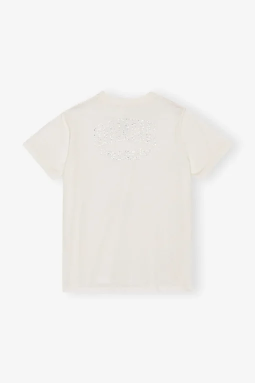 GANNI T-skjorter | Topper<White Basic Jersey Rhinestone Relaxed-T-skjorte Egret