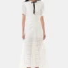 GANNI Kjoler<White Broderie Anglaise Long-kjole Egret