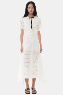 GANNI Kjoler<White Broderie Anglaise Long-kjole Egret