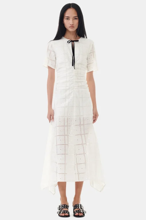 GANNI Kjoler<White Broderie Anglaise Long-kjole Egret