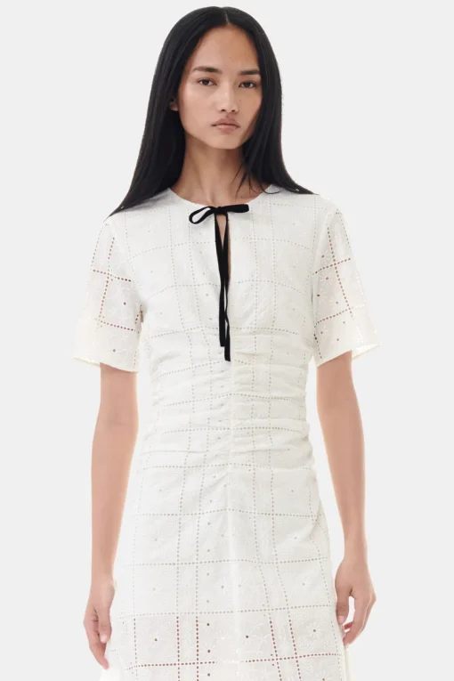 GANNI Kjoler<White Broderie Anglaise Long-kjole Egret