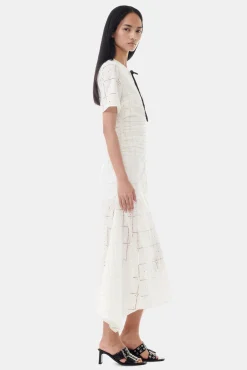 GANNI Kjoler<White Broderie Anglaise Long-kjole Egret