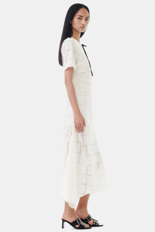 GANNI Kjoler<White Broderie Anglaise Long-kjole Egret