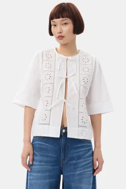 GANNI Ganni Exclusives | Topper<White Broderie Anglaise Tie-bluse BrightWhite
