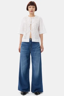 GANNI Ganni Exclusives | Topper<White Broderie Anglaise Tie-bluse BrightWhite