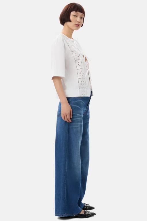 GANNI Ganni Exclusives | Topper<White Broderie Anglaise Tie-bluse BrightWhite
