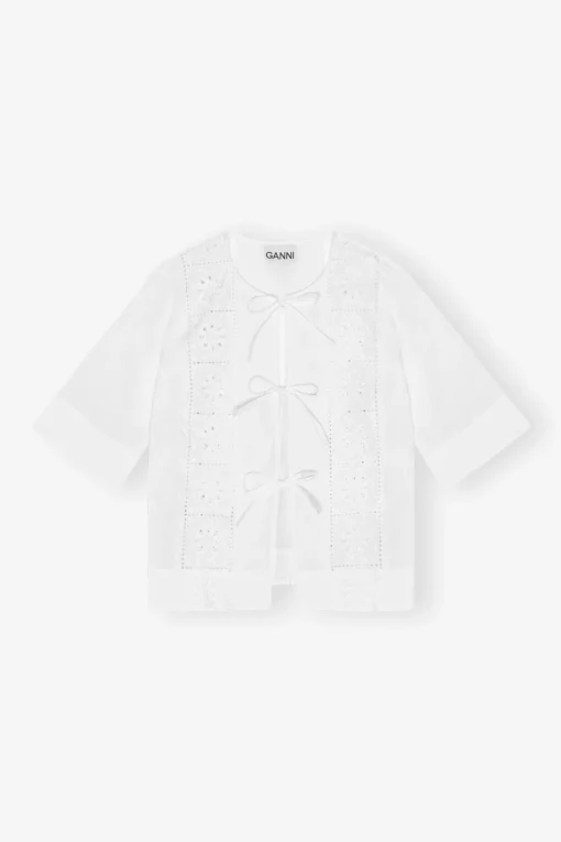 GANNI Ganni Exclusives | Topper<White Broderie Anglaise Tie-bluse BrightWhite