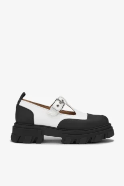 GANNI Sko | Flate Sko<White Cleated Mary Jane-sko Egret