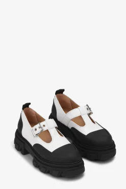 GANNI Sko | Flate Sko<White Cleated Mary Jane-sko Egret