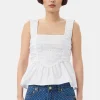 GANNI Topper<White Cotton Poplin Smock Strap-topp BrightWhite