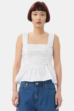 GANNI Topper<White Cotton Poplin Smock Strap-topp BrightWhite