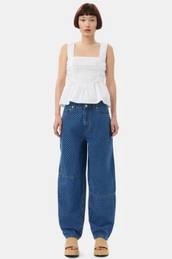 GANNI Topper<White Cotton Poplin Smock Strap-topp BrightWhite