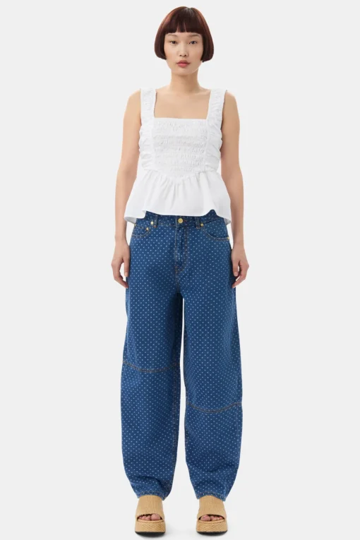 GANNI Topper<White Cotton Poplin Smock Strap-topp BrightWhite