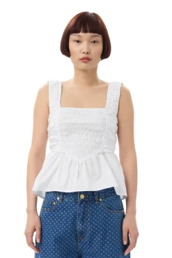 GANNI Topper<White Cotton Poplin Smock Strap-topp BrightWhite
