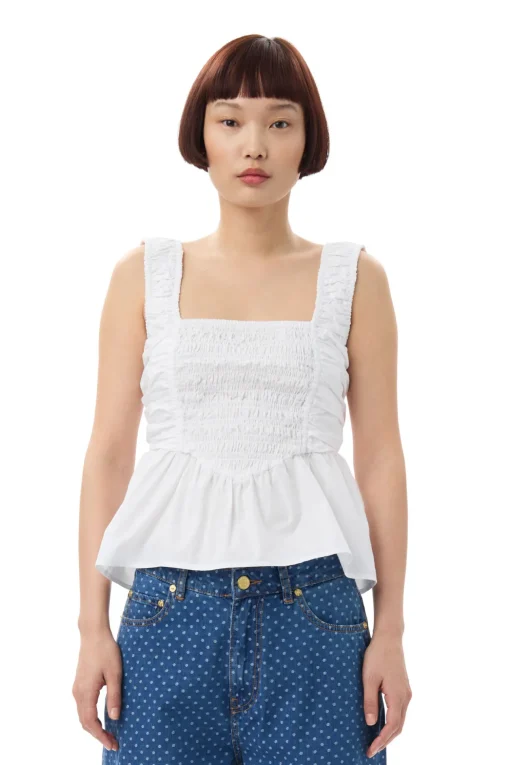 GANNI Topper<White Cotton Poplin Smock Strap-topp BrightWhite