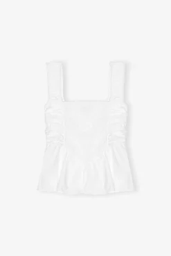 GANNI Topper<White Cotton Poplin Smock Strap-topp BrightWhite