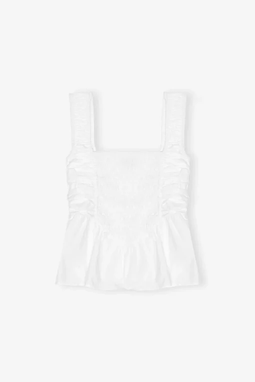 GANNI Topper<White Cotton Poplin Smock Strap-topp BrightWhite