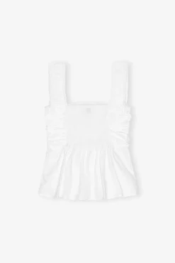 GANNI Topper<White Cotton Poplin Smock Strap-topp BrightWhite