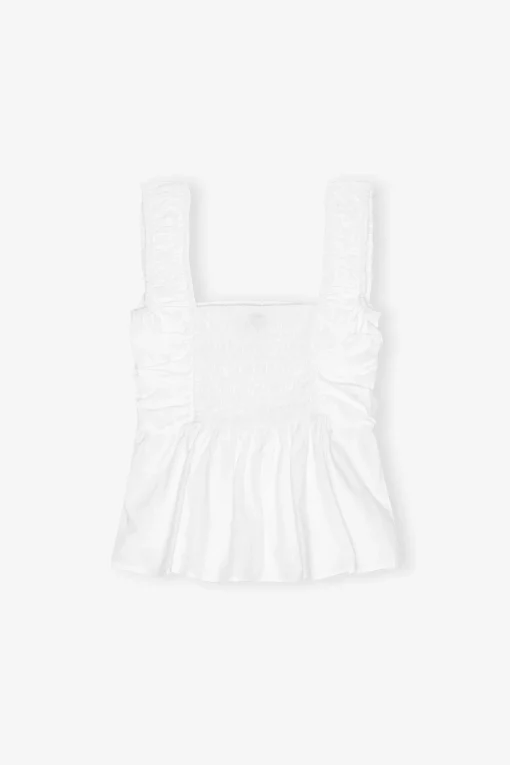 GANNI Topper<White Cotton Poplin Smock Strap-topp BrightWhite