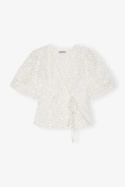GANNI Ganni Exclusives | Topper<White Dotted Crinkled Satin Wrap-bluse Egret