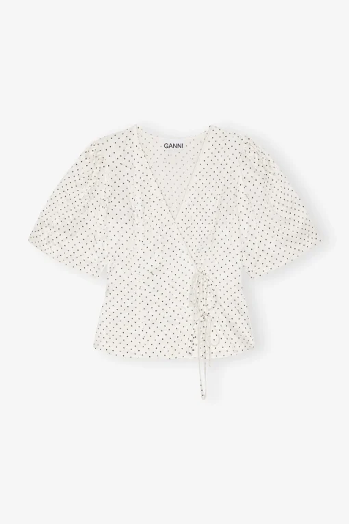 GANNI Ganni Exclusives | Topper<White Dotted Crinkled Satin Wrap-bluse Egret
