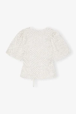 GANNI Ganni Exclusives | Topper<White Dotted Crinkled Satin Wrap-bluse Egret