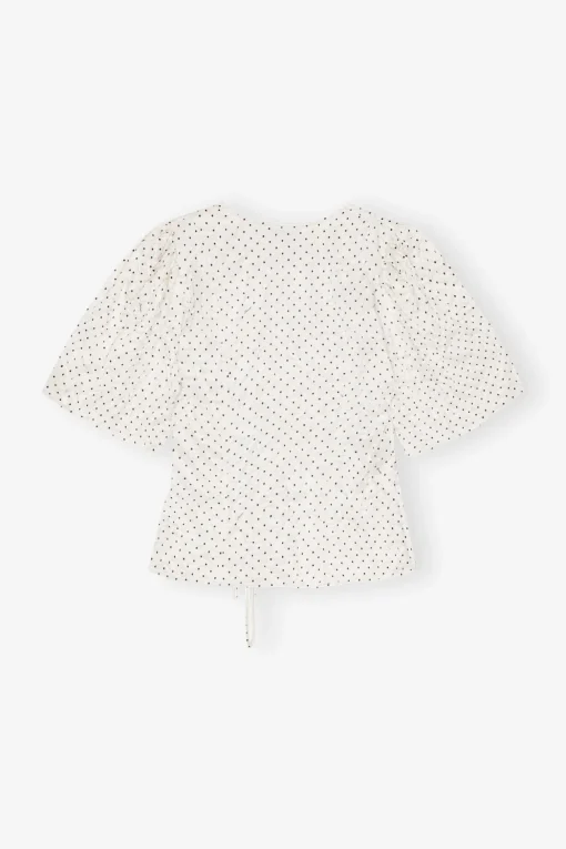GANNI Ganni Exclusives | Topper<White Dotted Crinkled Satin Wrap-bluse Egret