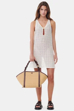 GANNI Kjoler<White Mesh Lace Mini-kjole Egret