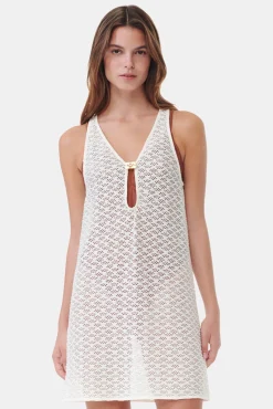 GANNI Kjoler<White Mesh Lace Mini-kjole Egret